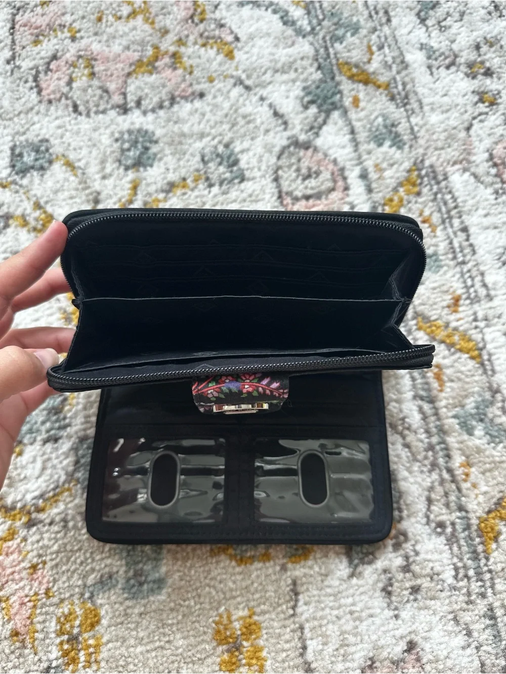 Vera Bradley Winter Berry Floral Turn Lock Wallet Retired Black